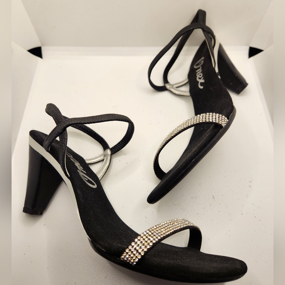 SALE ONEX Elegant Black & Silver Bling Heels